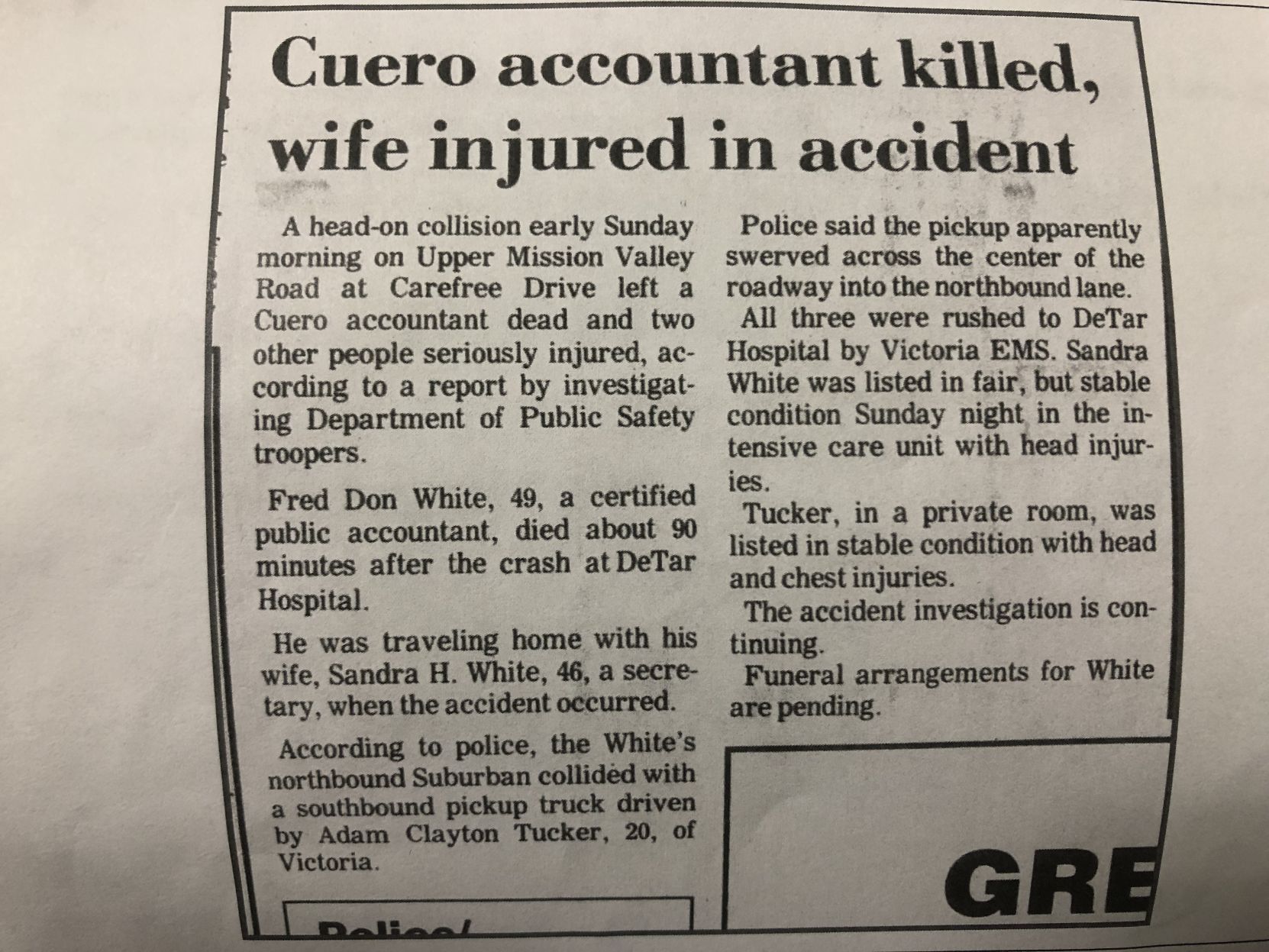 Feb. 14, 1994 Advocate article about fatal crash